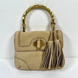 Talbots Soft Pink Leather Statement Handbag | Gold Hardware & Tassel Detail